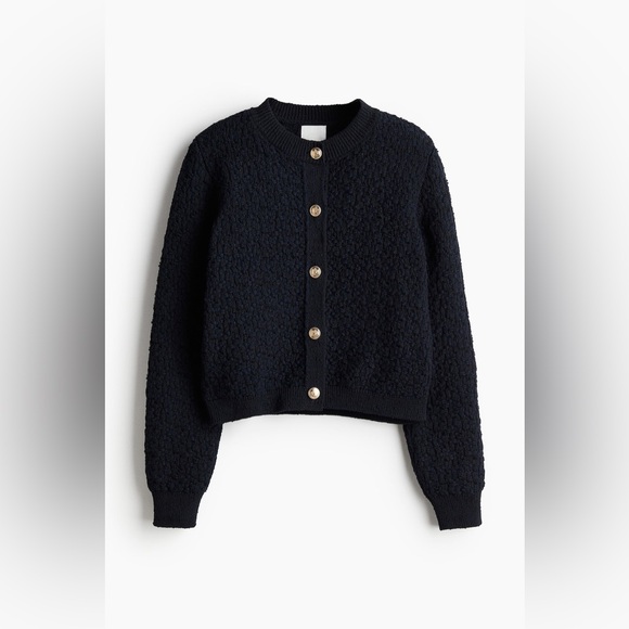 H&M Navy Textured-Knit Cardigan, Size Extra Large - Picture 1 of 9